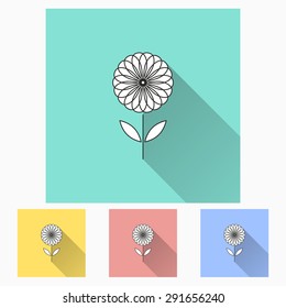 Flower icon with long shadow, flat design. Vector illustration.