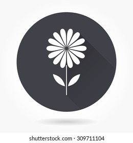 Flower  icon with long shadow, flat design. Vector illustration.