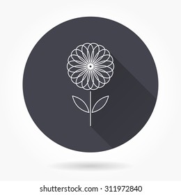 Flower  icon with long shadow, flat design. Vector illustration.