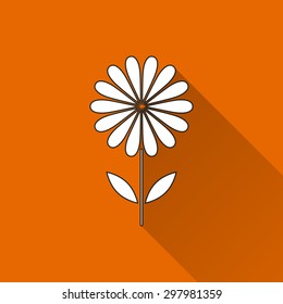 Flower  icon with a long shadow on a red background. Vector illustration.