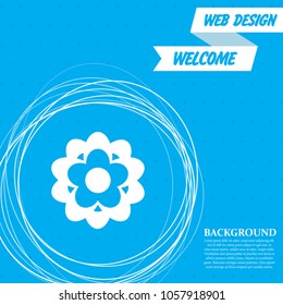 flower icon on a blue background with abstract circles around and place for your text. Vector illustration