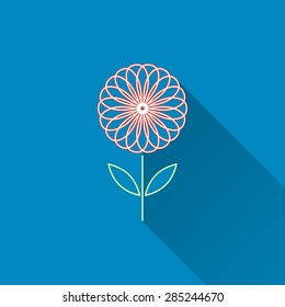 Flower icon on a blue background. Vector illustration, flat design.