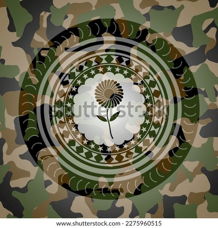 flower icon on camouflaged texture. 