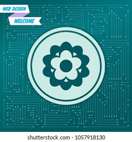 flower icon on a green background, with arrows in different directions. It appears on the electronic board. Vector illustration