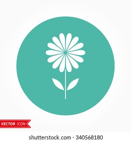 Flower  icon  on green background. Vector illustration.