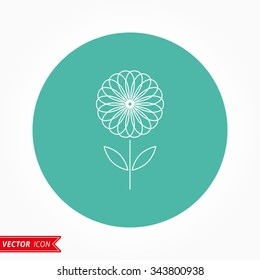 Flower  icon  on green background. Vector illustration.