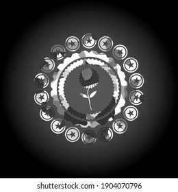 flower icon on grey camo texture. 