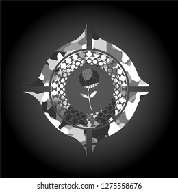flower icon on grey camouflaged pattern