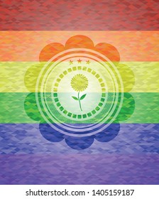 flower icon on mosaic background with the colors of the LGBT flag