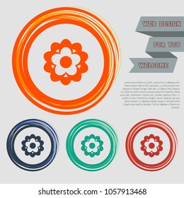flower icon on the red, blue, green, orange buttons for your website and design with space text. Vector illustration