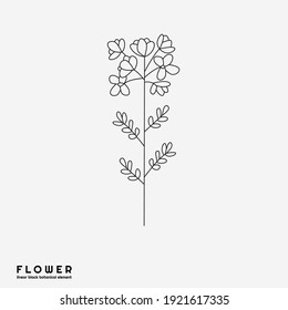 Flower icon on white background, isolated. Collection of floral signs for luxury minimalistic boho design. No fill and thin outlines plant symbols, garden and greenery with stem. Flower vector