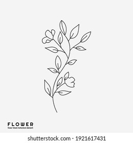 Flower icon on white background, isolated. Collection of floral signs for luxury minimalistic boho design. No fill and thin outlines plant symbols, garden and greenery with stem. Flower vector