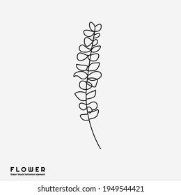 Flower icon on white background, isolated. Floral sign for luxury minimalistic boho design. No fill and thin outlines, plant symbol, garden and greenery with stem. Flower sketch vector illustration