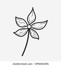 Flower icon on white background, isolated. Floral sign for luxury minimalistic boho design. No fill and thin outlines plant symbol, garden and greenery with stem. Flower vector