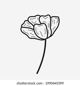 Flower icon on white background, isolated. Floral sign for luxury minimalistic boho design. No fill and thin outlines plant symbol, garden and greenery with stem. Flower vector