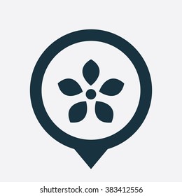 flower icon, on white background map pin
