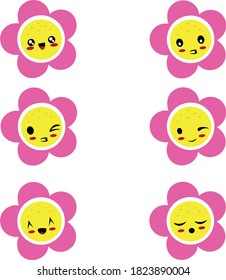 Iconos planos de las flores en imágenes de diseño retro lindo y colorido para pegatinas