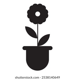 Icono de la flor con la olla. Ilustración vectorial.