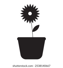 Icono de la flor con la olla. Ilustración vectorial.