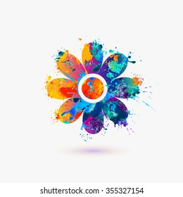 Flower icon. Rainbow splash