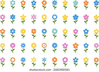 Blumensymbol. Retro Frühling Sommer weiße Blume Symbol Design Vektor. Kamillensymbol-Set. Süße runde Blumenpflanzensammlung einzeln auf weißem Hintergrund.