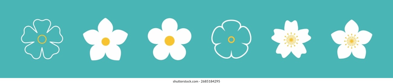 Icono de la flor. Conjunto de iconos de flores de otoño de primavera y verano retro. Conjunto de iconos de manzanilla. Linda colección de Vector de planta de flores redondas aisladas sobre fondo blanco.