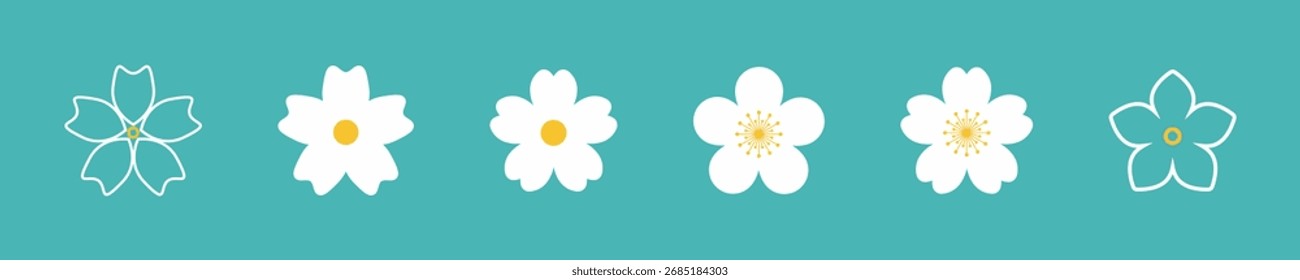 Icono de la flor. Conjunto de iconos de flores de otoño de primavera y verano retro. Conjunto de iconos de manzanilla. Linda colección de Vector de planta de flores redondas aisladas sobre fondo blanco.