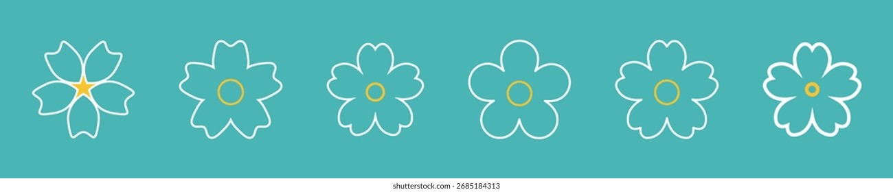 Icono de la flor. Conjunto de iconos de flores de otoño de primavera y verano retro. Conjunto de iconos de manzanilla. Linda colección de Vector de planta de flores redondas aisladas sobre fondo blanco.
