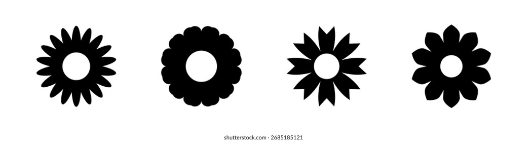 Flower icon. Retro spring summer autumn flower icons set. Camomile icon set. Cute round flower plant vector collection isolated on white background.