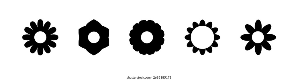Flower icon. Retro spring summer autumn flower icons set. Camomile icon set. Cute round flower plant vector collection isolated on white background.