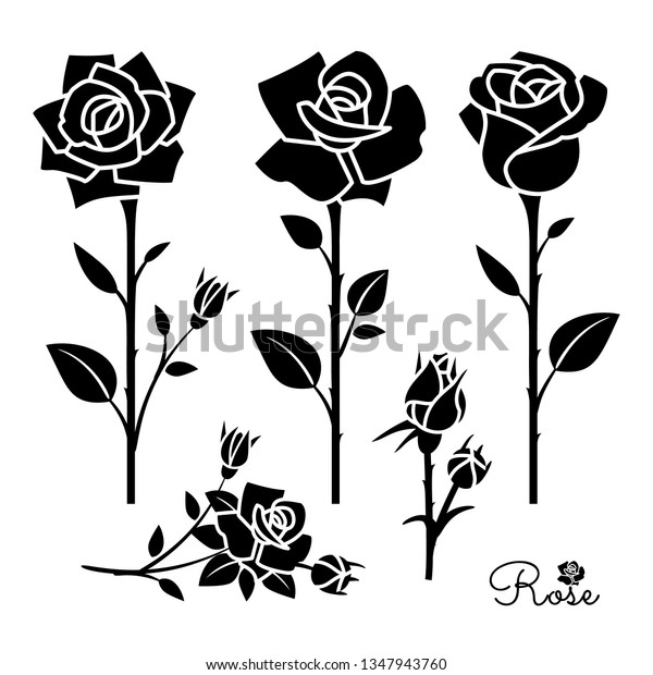 Flower Icon Rose Silhouettes Leaves Buds Stock Vector (Royalty Free ...