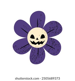 Flower Icon. Flower with scary face for Halloween decor. Festive decor in flat style. Scary holiday character.