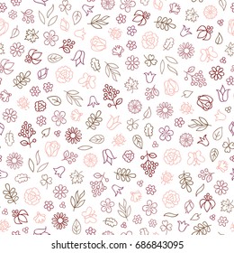 Flower icon seamless pattern. Floral leaves and flowers white texture. Nature background