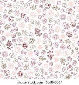 Flower icon seamless pattern. Floral leaves and flowers white texture. Nature background