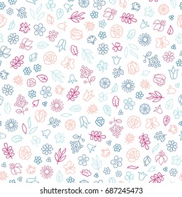 Flower icon seamless pattern. Floral leaves and flowers white texture. Nature background