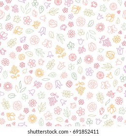 Flower icon seamless pattern. Floral leaves, flowers. Summer ornamental background