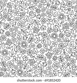 Flower icon seamless pattern. Floral leaves, flowers white texture. Nature background