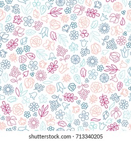 Flower icon seamless pattern. Floral leaves, flowers. Summer ornamental background