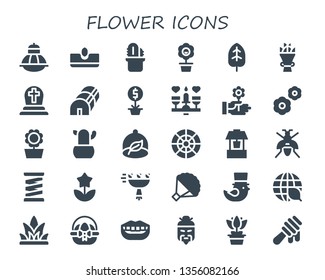 flower icon set. 30 filled flower icons.  Collection Of - Terrarium, Sow, Cactus, Flower, Leaf, Bouquet, Cemetery, Greenhouse, Plant, Dating, Flowers, Sunflower, Ecologism, Color wheel