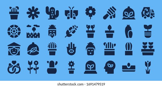 conjunto de iconos de flor. 32 íconos florales llenos. Incluido Cactus, Rueda de color, Vietnamita, Matrimonio, Flor, Prairie, Ecologismo, Chino, Mariposa, Rosa, Hamsa, Planta, Geisha, iconos de miel