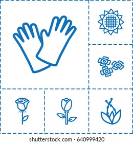 Flower icon. set of 6 flower outline icons such as sunflower, rose, gloves, flower