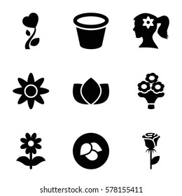 flower icon. Set of 9 flower filled icons such as leaf, lotus, rose