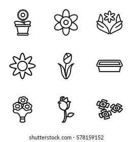 flower icon. Set of 9 flower outline icons such as pot for plants
