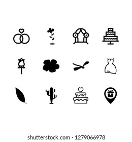 flower icon set about wedding arch, petal, wedding cake and wedding vector set