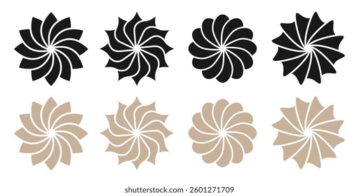 Flower icon set, black and brown flowers isolated on white background. Flower simple icon. Stock vector.	