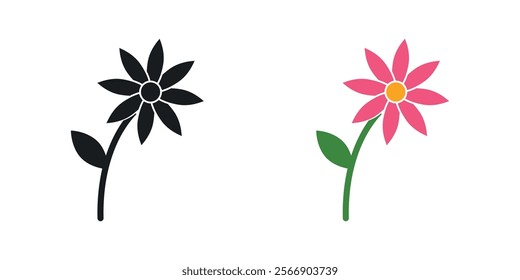 Flower icon set in black and colored
