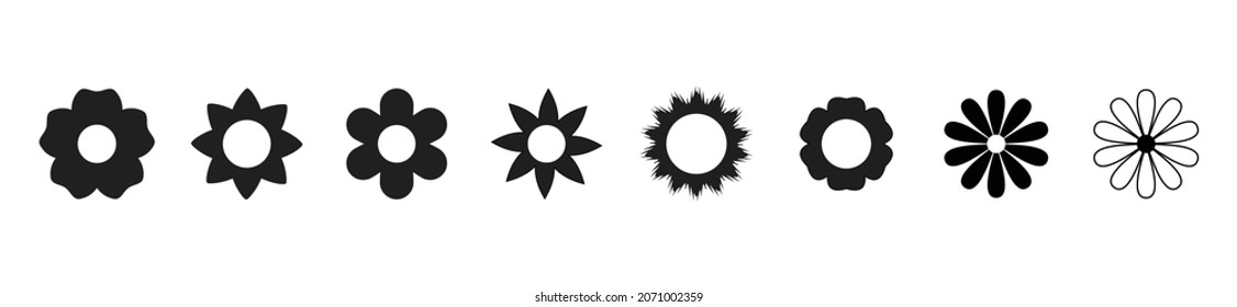 Flower icon set, black Flower isolated on white, vector illustration	