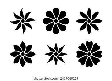 Flower icon set, black Flower isolated on white, vector illustration