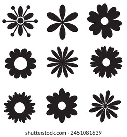 Flower icon set, black Flower isolated on white, vector illustration