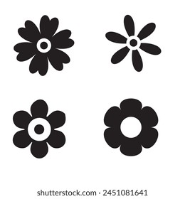 Flower icon set, black Flower isolated on white, vector illustration